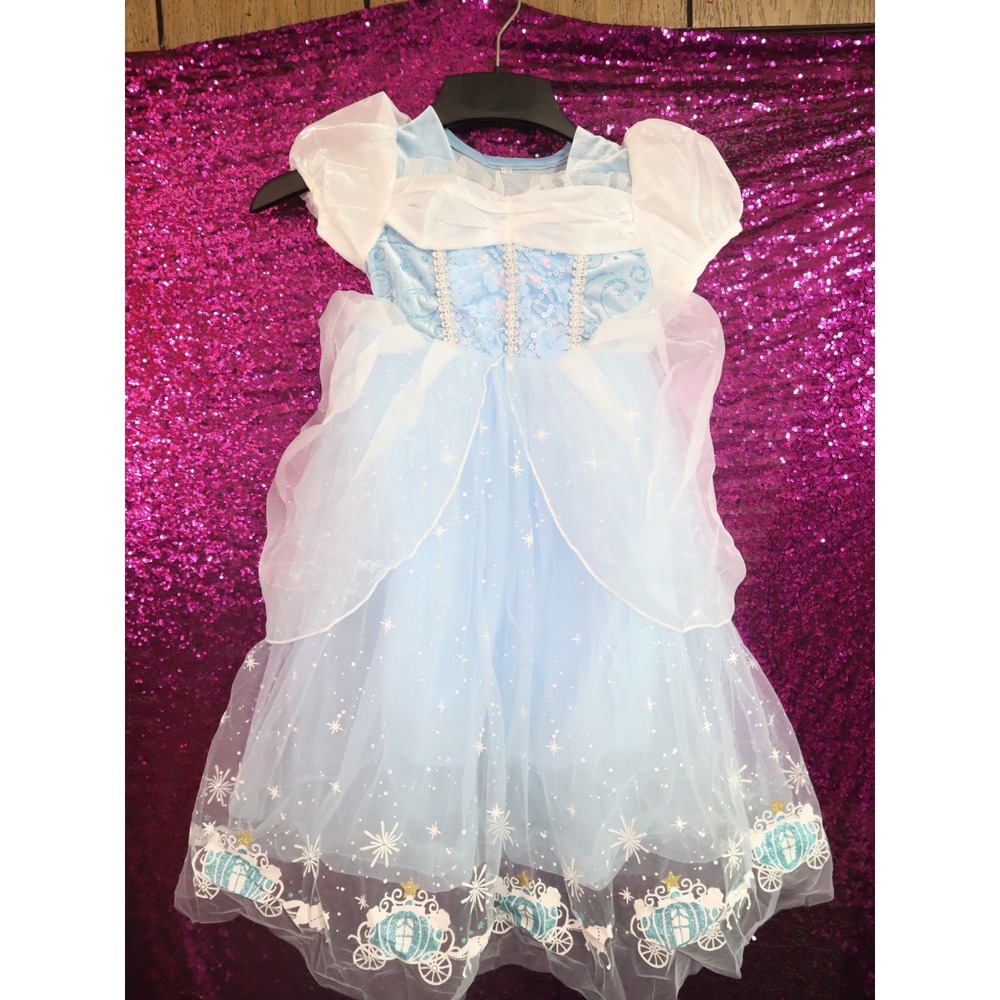 Blue Princess Dress 110 Kids Cinderella Costume Sequin Tulle Gown Accessories